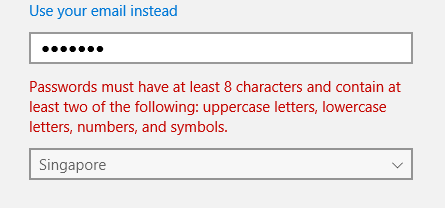Sign up form for Outlook account